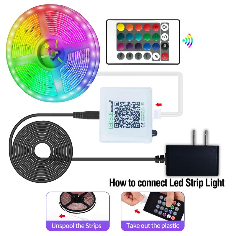 AILBTON Led Strip Lights,60ft Music Sync Color Changing, Built-in Mic,Bluetooth App Control LED Tape Lights with Remote,5050 RGB Rope Light Strips - Image 5